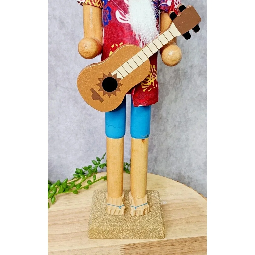 Beach Bum Nutcracker Hawaiian Tropical Shirt Santa Christmas Guitar Straw Hat‎